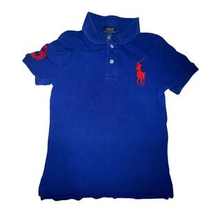 Polo Ralph Lauren Polo Shirt Size 7 Blue Big Pony Red Logo Preppy Sporty Kids
